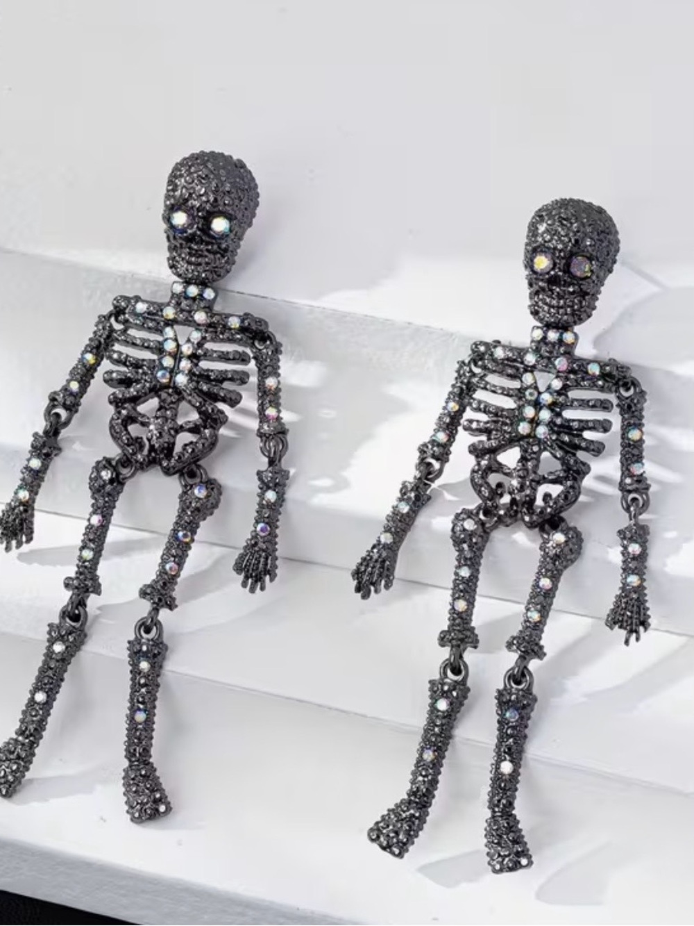 NWT Black Crystal Skeleton Drop Earrings, Halloween Earrings - Picture 3 of 5